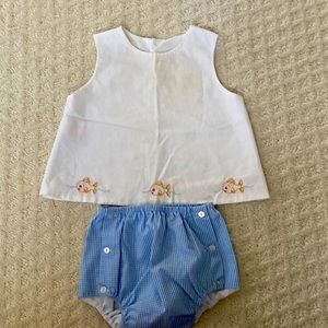 ADORABLE stitched fish diaper set. Size 12 months.